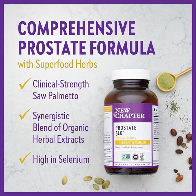 New Chapter Prostate Supplement - Prostate 5LX™ with Clinical Strength Saw Palmetto + Fermented Selenium for Prostate Health - 180 ct Vegetarian Capsule