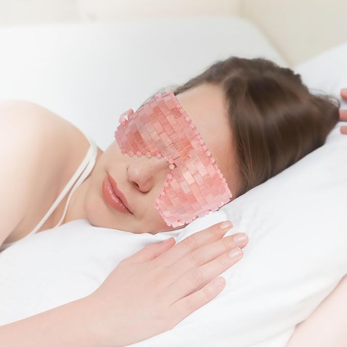 Jade Eye Mask & Rose Quartz Eye Mask - with Adjustable Strap for face 100% Natural Gemstone Jade Sleep Mask for Hot & Cold Anti Aging Therapy