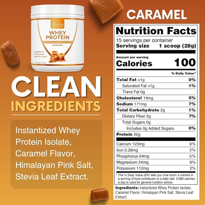 Whey Isolate Protein Powder - Low Carb Protein Powder for Women - Sweetened with Stevia Whey Isolate Protein for Muscle Growth - Natural Clean Protein Powder (Caramel, 15 Servings)