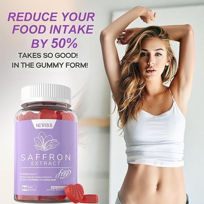 Saffron Gummies - Saffron Supplement Gummies 100% Pure B6, B12, B12, D3, D3, C 60Cts