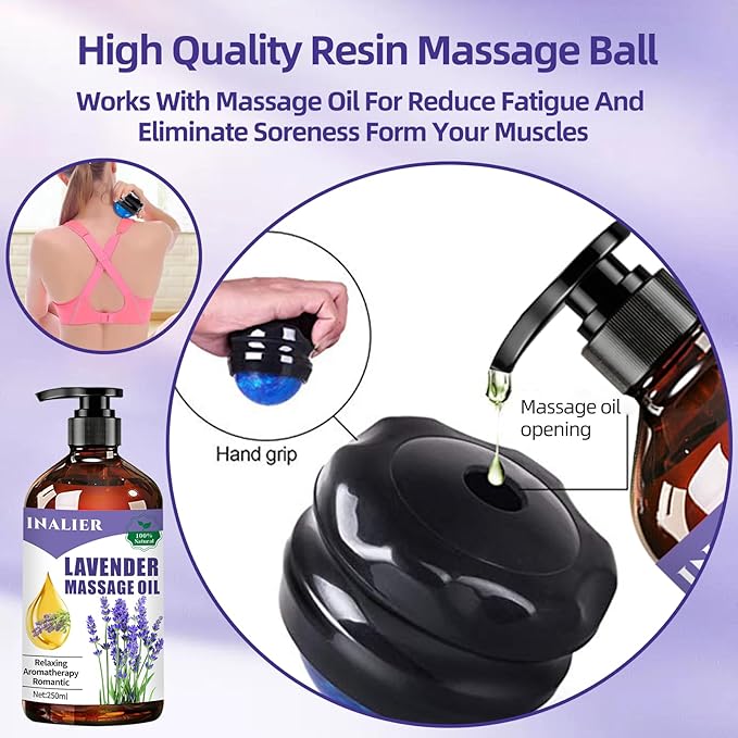 Mothers Day Gifts for Wife,Lavender Massage Oils for Date Night,Massage Oil for Massage Therapy,Lavender Oil with Massage Roller Ball & Thumb Saver Massager,SPA Relaxing Massage Oi for Soothing