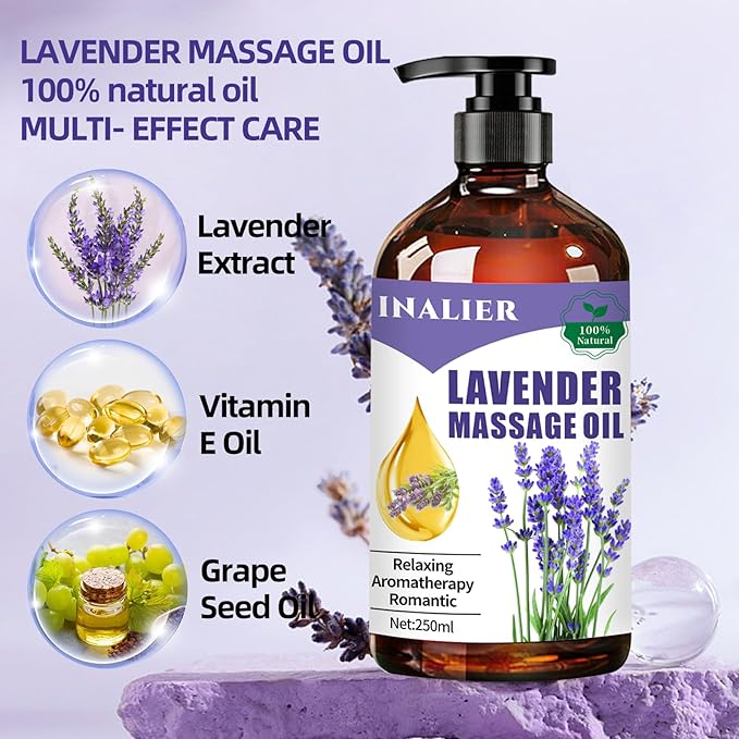 Mothers Day Gifts for Wife,Lavender Massage Oils for Date Night,Massage Oil for Massage Therapy,Lavender Oil with Massage Roller Ball & Thumb Saver Massager,SPA Relaxing Massage Oi for Soothing