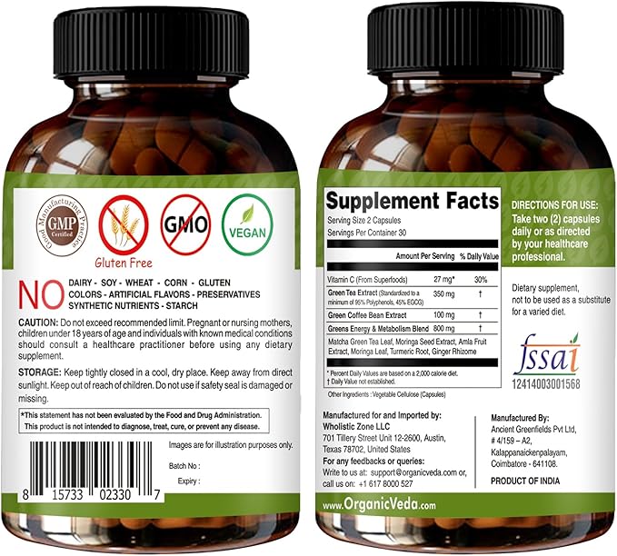 Organic Veda Moringa & Matcha Green 60 Count