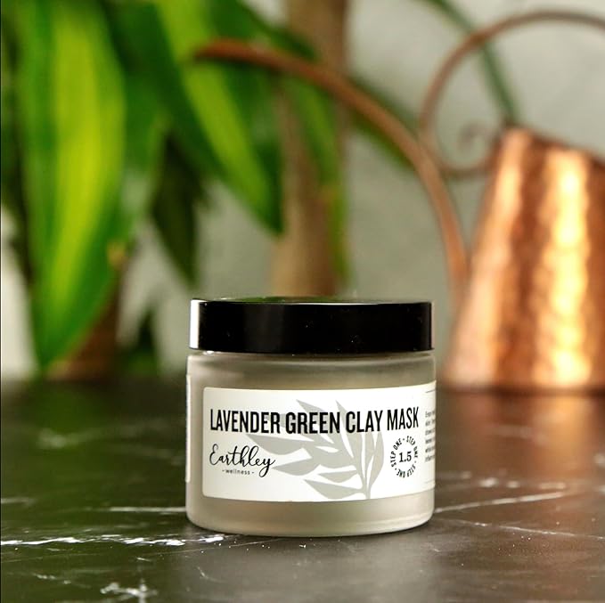 Earthley Wellness Face Mask, Healthier Skin, Reduces Oils, Soothes Skin, Pull out Dirt and Oil, Unclog Pours, Improve Skin Complexion (Lavender Green Clay Mask, 2oz.)