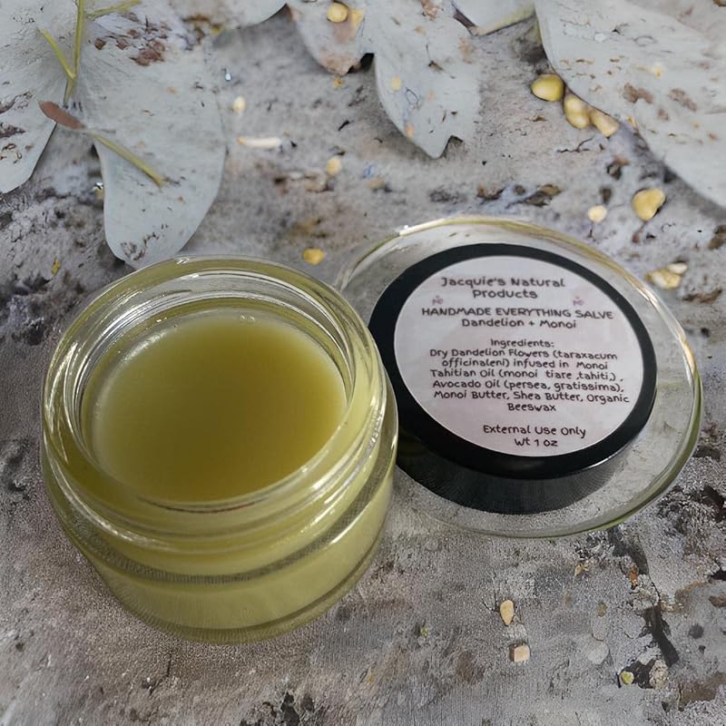 Jacquie's Natural Products Dandelion and Monoi Balm Ointment 1oz, Tattoo, Face Cream, Razor Cream, After Hair Removal Cream, After Sun Ointment, Sensitive Skin Cream Herbal Plant-based ointment