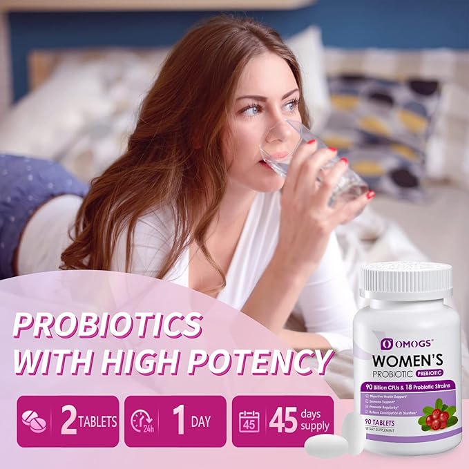 Women's Probiotic,with Cranberry Extract and Organic Prebiotics,90 Billion CFUs,18 Strains,Help 90 Tablets