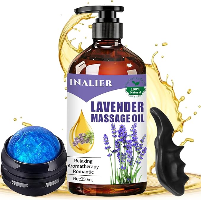 Mothers Day Gifts for Wife,Lavender Massage Oils for Date Night,Massage Oil for Massage Therapy,Lavender Oil with Massage Roller Ball & Thumb Saver Massager,SPA Relaxing Massage Oi for Soothing