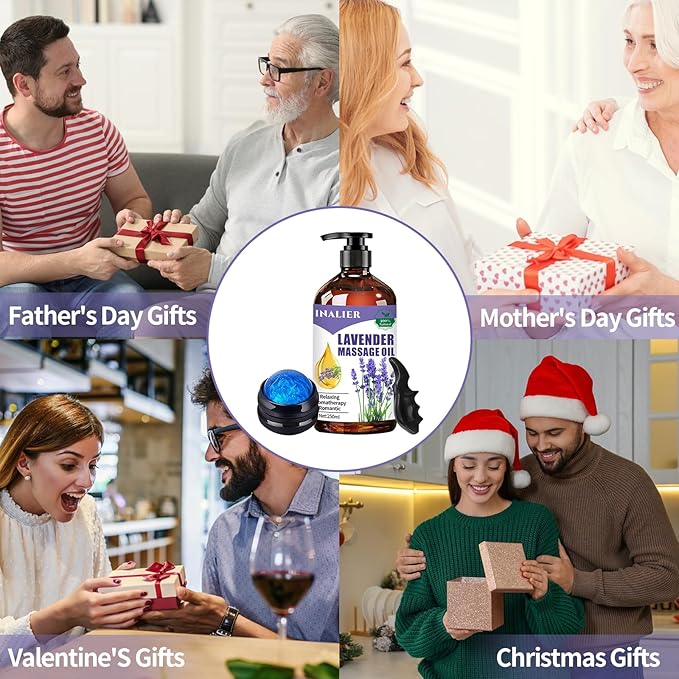 Mothers Day Gifts for Wife,Lavender Massage Oils for Date Night,Massage Oil for Massage Therapy,Lavender Oil with Massage Roller Ball & Thumb Saver Massager,SPA Relaxing Massage Oi for Soothing