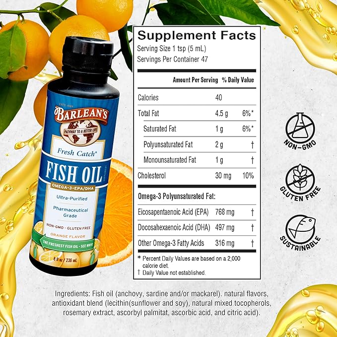 Barlean's Omega 3 Fish Oil Supplement, 8 oz