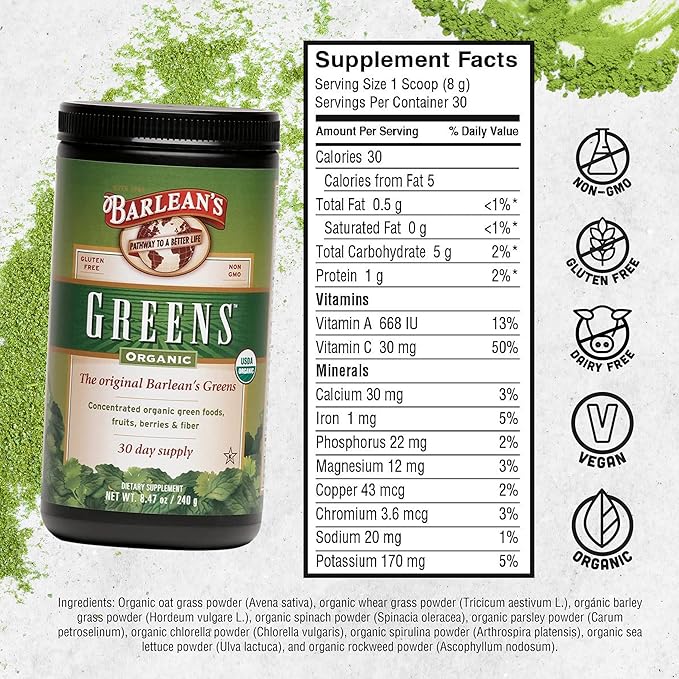 Barlean's Organic Greens Powder, Fruits & 8.47 oz 1