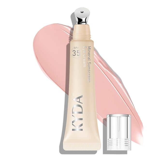 KYDA Mineral Sunscreen Eye Cream, 3-in-1 Anti-Aging Eye Cream, SPF 35, for Dark Circle and Fine Lines, Pink