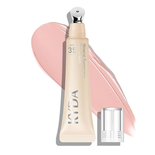 KYDA Mineral Sunscreen Eye Cream, 3-in-1 Anti-Aging Eye Cream, SPF 35, for Dark Circle and Fine Lines, Pink