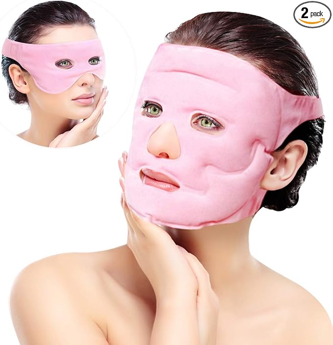Ice Face Eye Mask for Cold Hot Compress Therapy, Gel Cooling Heat Facial Eye Mask Pack Reusable with Acupoint Massage & Tourmaline Powder for Skin Firming, Puffy Dark Circles Bags Eyes, Relief Pain