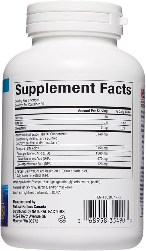 Natural Factors RxOmega-3 Ultra Strength Fish D3, High 2,150 mg, 60 Softgels