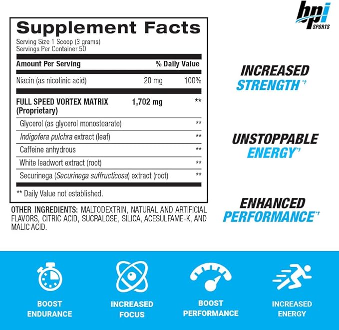 BPI Sports 1.M.R Vortex Pre Workout Powder, Non Habit Forming, Sustained Energy & Nitric Oxide Booster, Power Juice, 5.3 Ounce