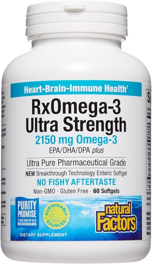 Natural Factors RxOmega-3 Ultra Strength Fish D3, High 2,150 mg, 60 Softgels