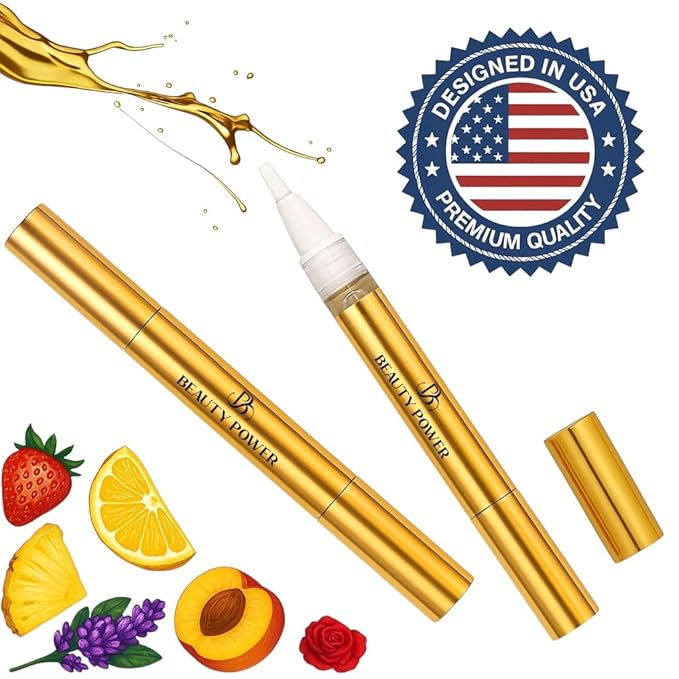 Nail Oil Cuticle Pen - Peach - Nail Strengthener & Growth Serum with Vitamin A, D, E, B5, Grapeseed & Natural Oils - Repair for Brittle, Peeling, Thin Nails - Twist Brush Pen