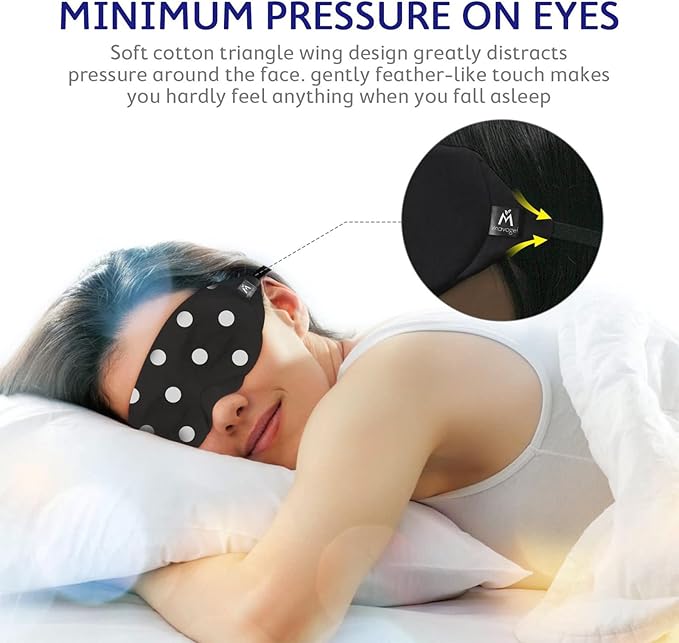Mavogel Cotton Sleep Mask - Sleep Eye Mask for Men Women, Super Soft and Comfortable Eye Covers, Light Blocking Night Eyemask for Sleeping Yoga Nap Meditation, Includes Travel Pouch (Dot Style)