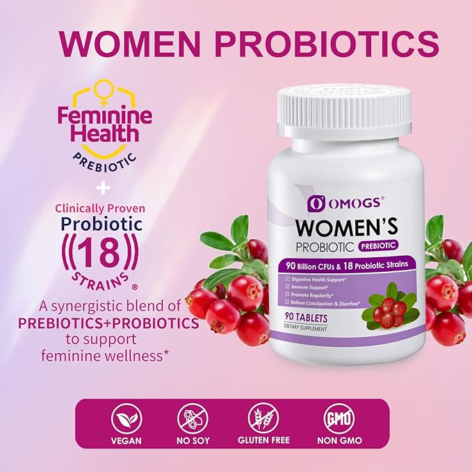 Women's Probiotic,with Cranberry Extract and Organic Prebiotics,90 Billion CFUs,18 Strains,Help 90 Tablets