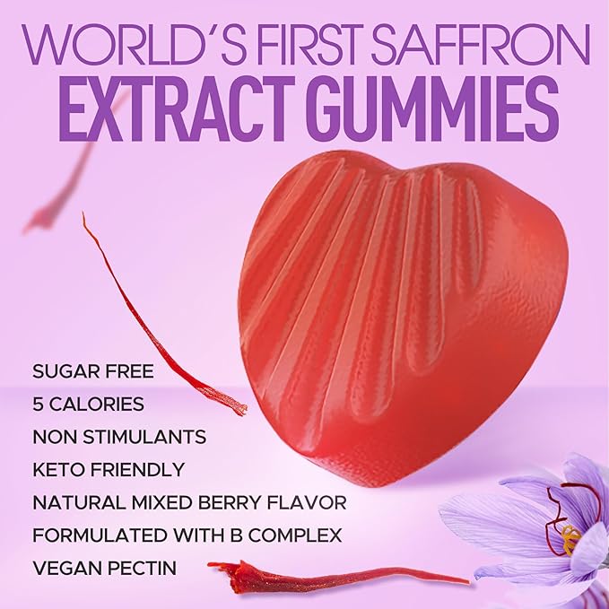 Saffron Gummies - Saffron Supplement Gummies 100% Pure B6, B12, B12, D3, D3, C 60Cts