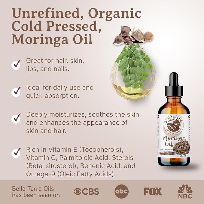 Bella Terra Oils Moringa Oil for Radiant Skin & Lustrous Hair – 1gallon, Antioxidant-Rich, Non-Greasy, Quick Absorption