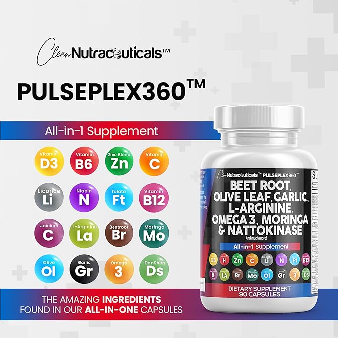 Beet Root Capsules 6000mg Olive Leaf 6000mg Nattokinase 4000 FU 2000mg L-Arginine 400mg Omega 3 Red 90 Ct