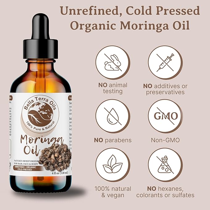 Bella Terra Oils Moringa Oil for Radiant Skin & Lustrous Hair – 1gallon, Antioxidant-Rich, Non-Greasy, Quick Absorption
